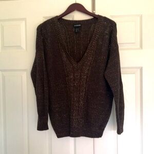 🔵Lane Bryant  brown and gold V-neck sweater 14/16